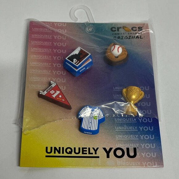 NEW CROCS Jibbitz Charms 5 Pack Baseball Sports Trophy Ball Glove Jersey Cards - Picture 1 of 5